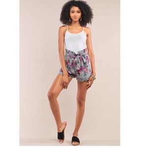 Houndstooth & Floral Print High Waisted  Shorts